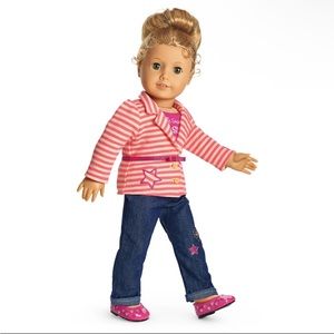 American Girl Doll Bright Stripes Outfit, jean and jacket clothes for 18” doll